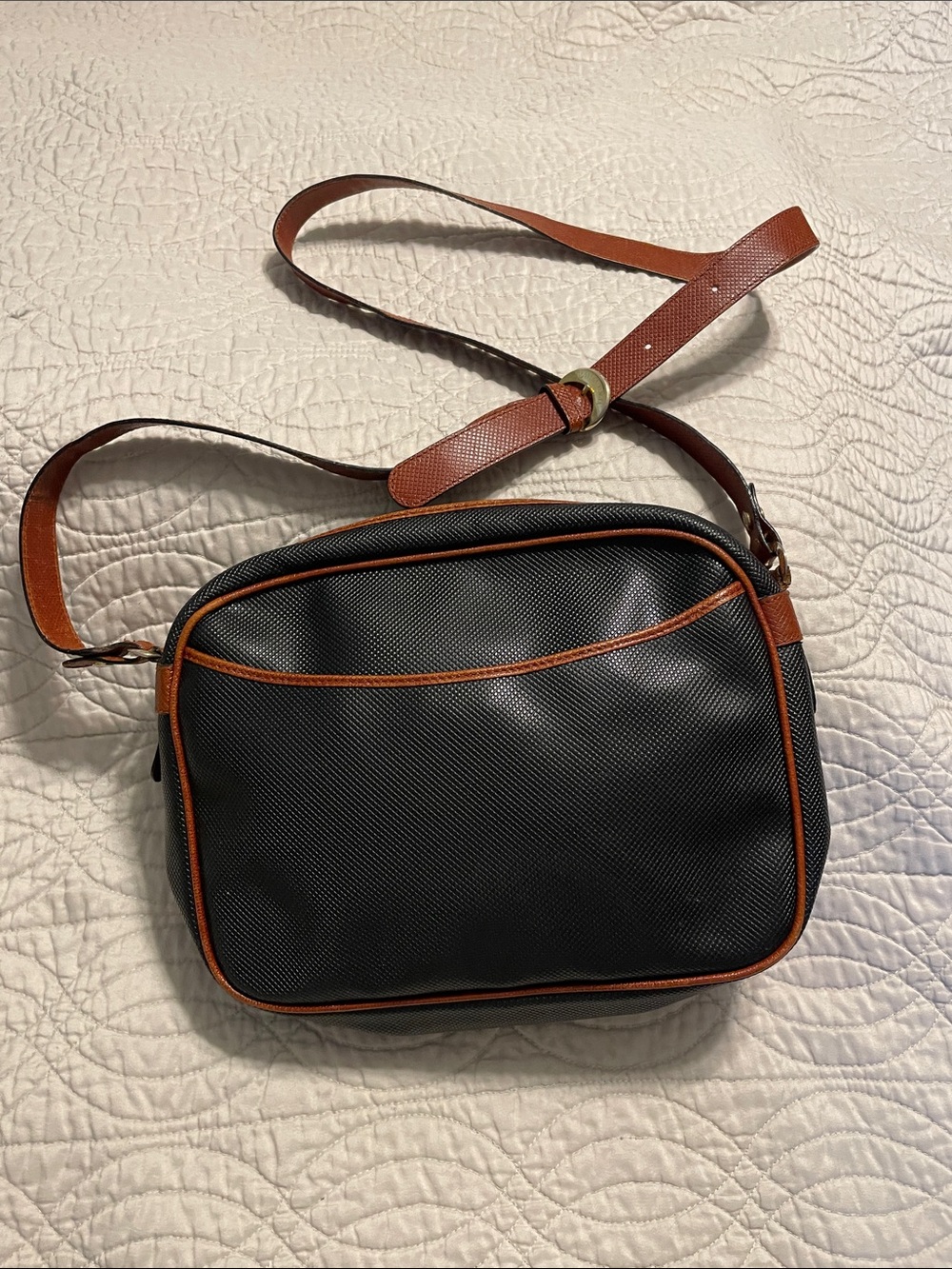 Bottega Veneta Black Marco Polo Crossbody Bag with Brown Trim
